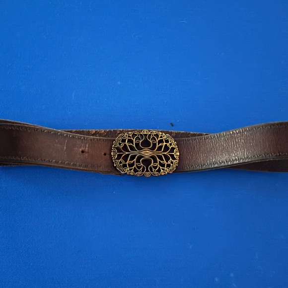Brown Leather Belt with Gold Tree of life Buckle - Picture 3 of 8